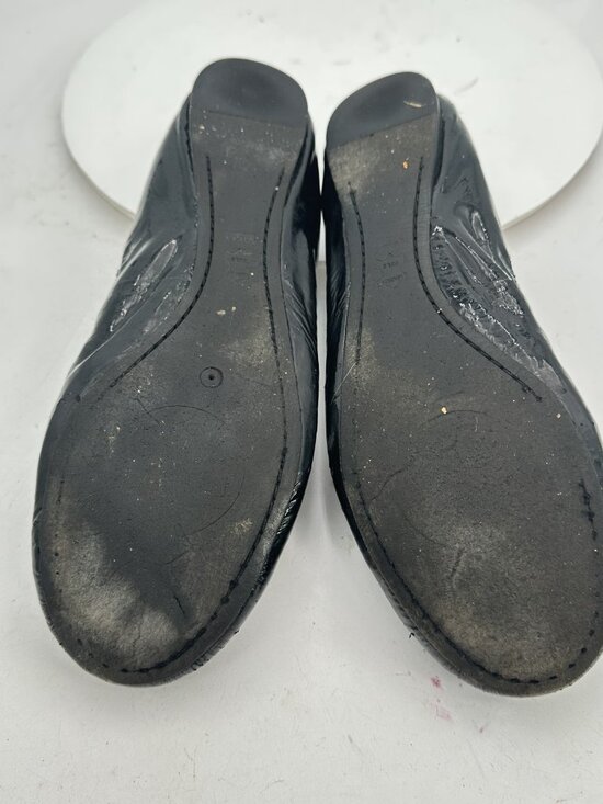 Tory Burch Reva Women Size 10.5M Black Patent Leather Gold Logo Ballet Flat Shoe - Picture 8 of 11